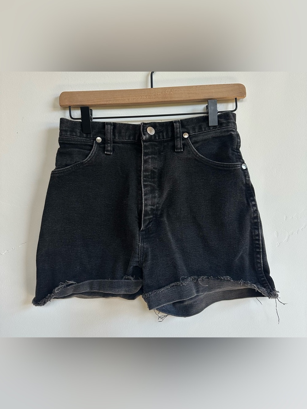 Wrangler Black Washed High-Rise Denim Shorts - Picture 3 of 4